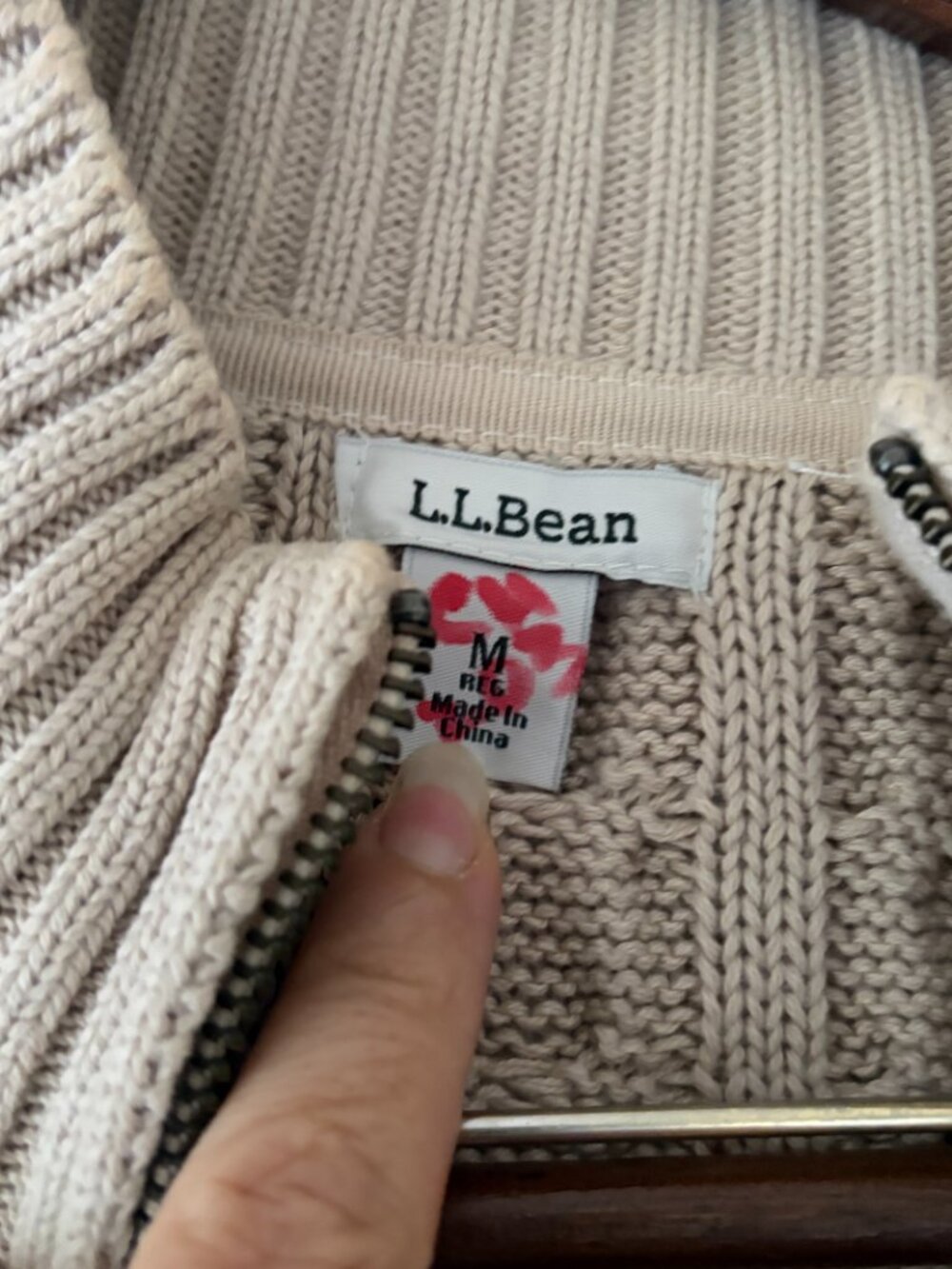 L.L.Bean cotton cable knit sweater mock neck full-length zipper Size Medium - Picture 8 of 8